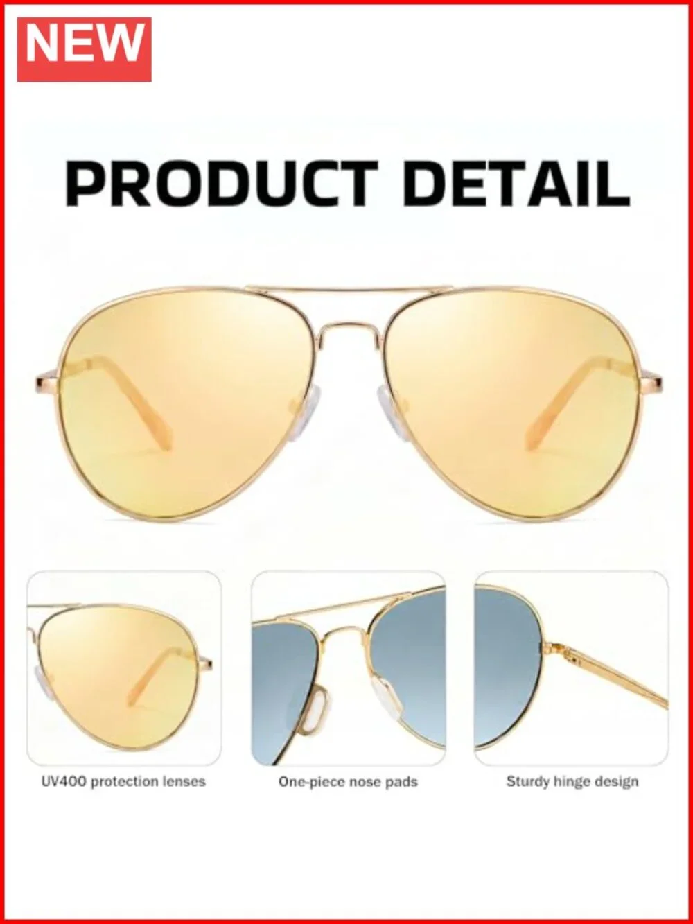 Oversized Aviator Polarized Sunglasses with UV Protection